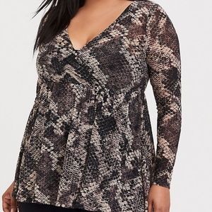 Snakeskin Mesh Babydoll Top